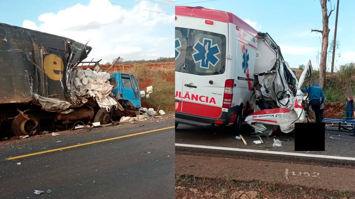 URGENTE: Grave acidente entre ambulância e caminhão deixa uma mulher morta na PR-082