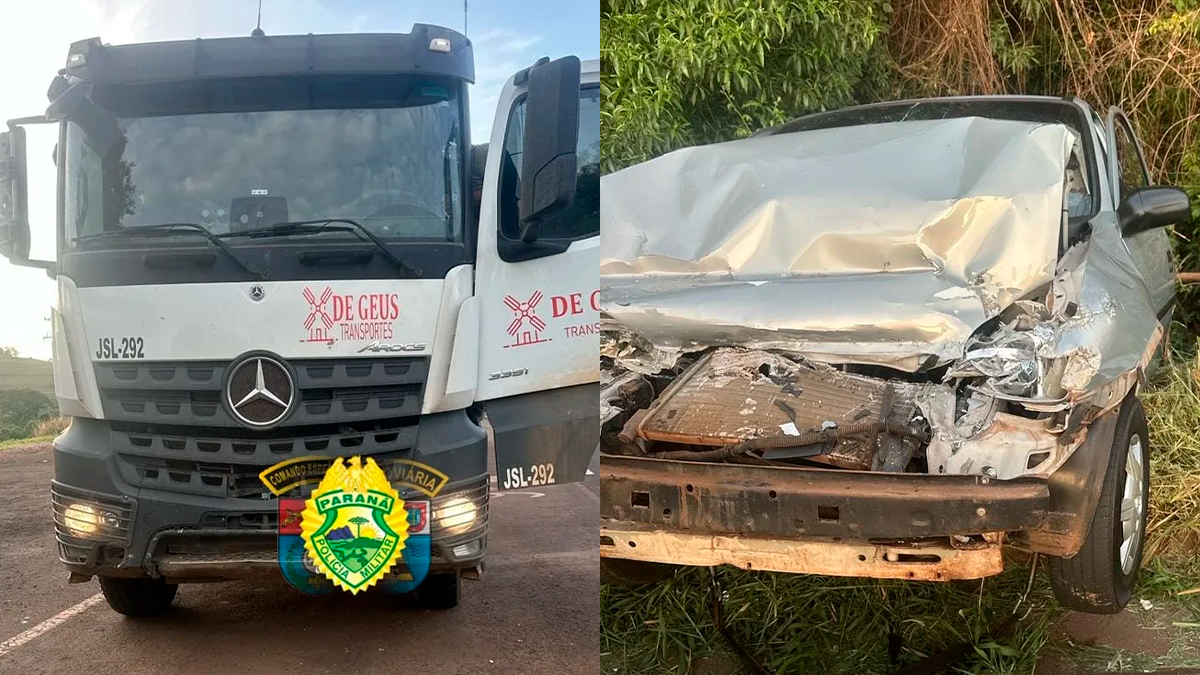 Jovem fica ferido em colisão frontal entre carro e caminhão em Tamarana