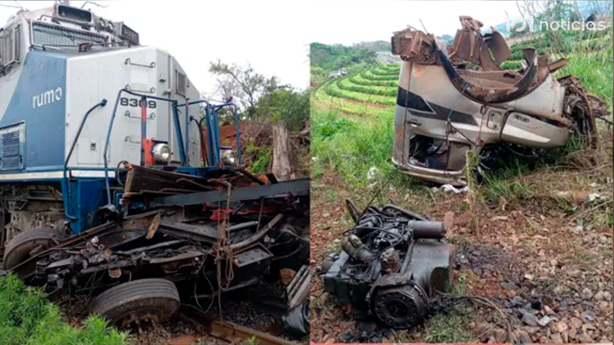 Caminhão parte ao meio após forte colisão com trem em Marilândia do Sul