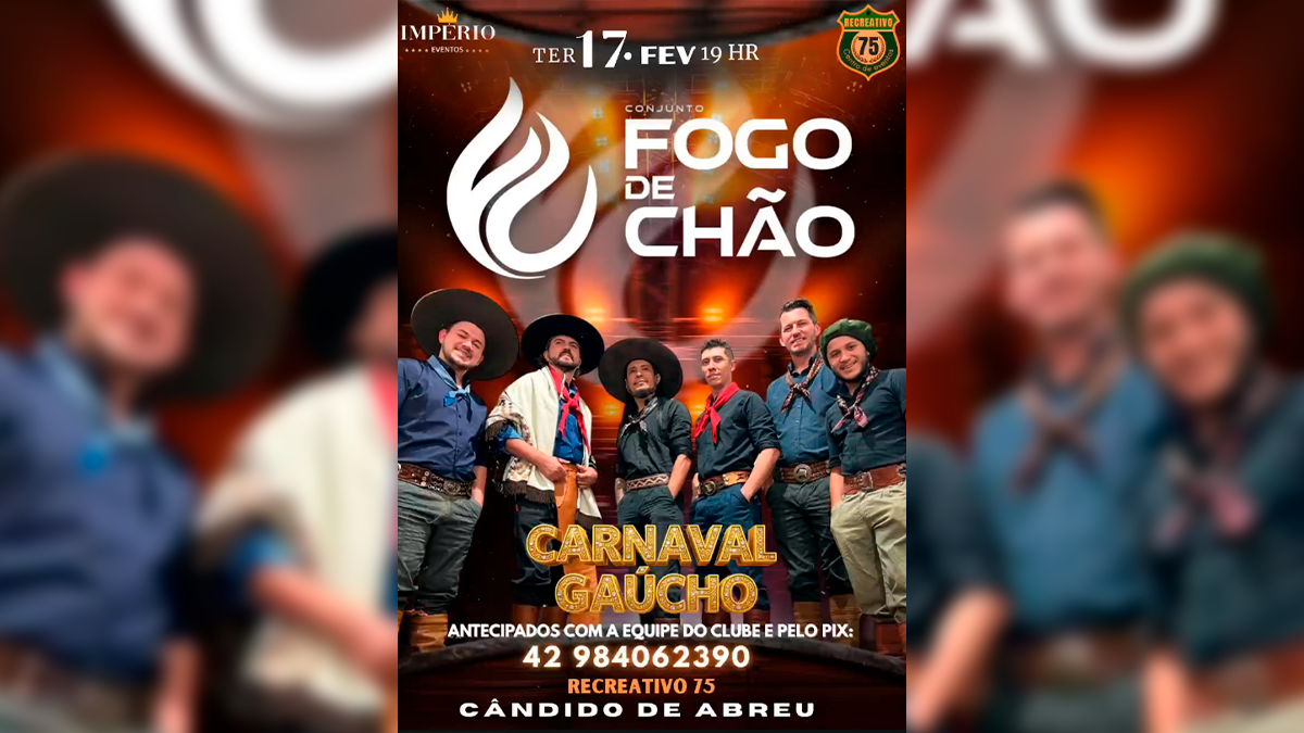 Carnaval Gaúcho com Conjunto Fogo de Chão promete agitar o Recreativo 75 em Cândido de Abreu