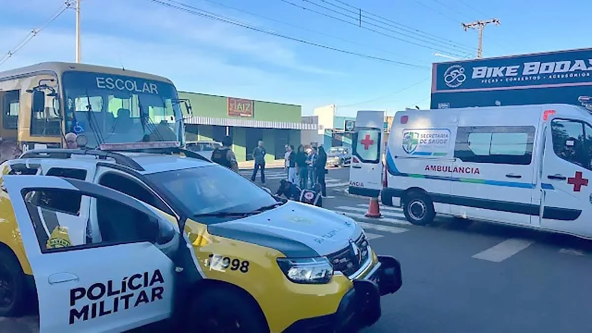 Motociclista fica ferido em colisão com ônibus escolar na manhã desta quarta em Faxinal