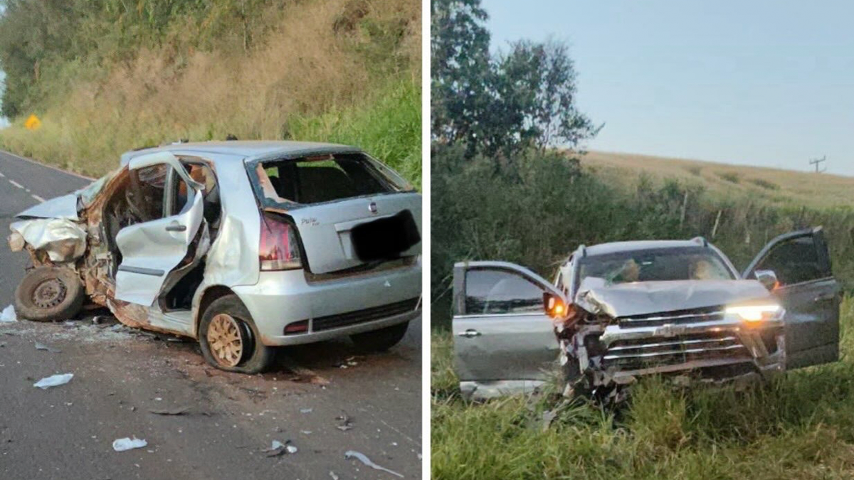 Colisão entre carro e caminhonete deixa quatro feridos na PR-487 em Manoel Ribas