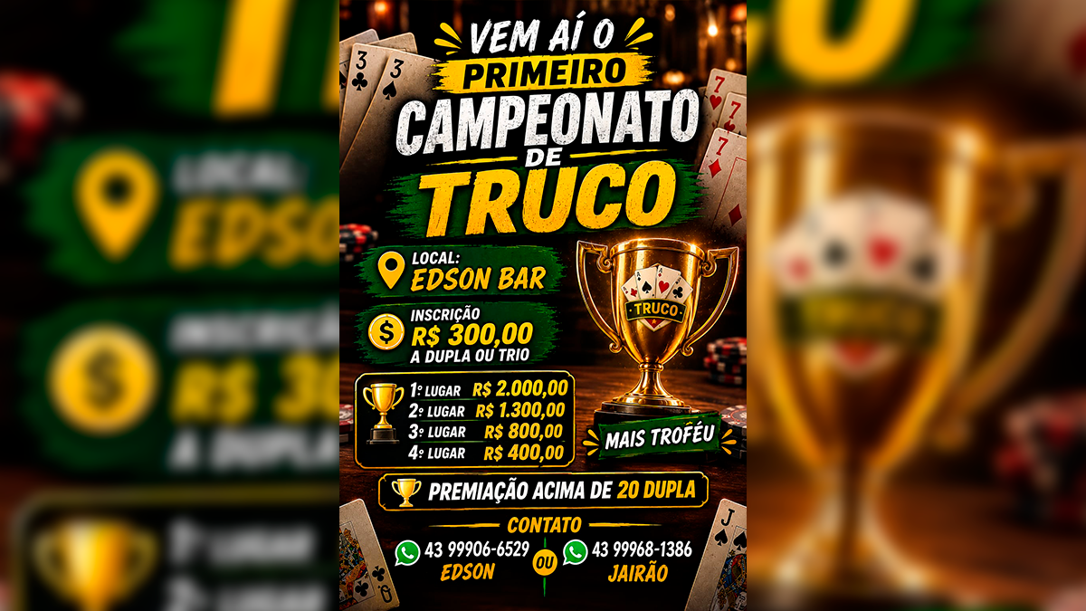 Edson Bar promove 1º Campeonato de Truco com inscrições abertas para duplas e trios