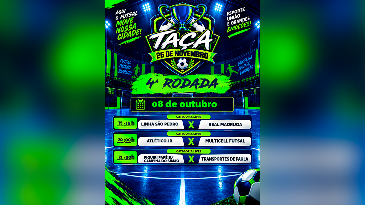 Quarta rodada da Taça 26 de Novembro movimenta o futsal em Cândido de Abreu nesta quinta-feira