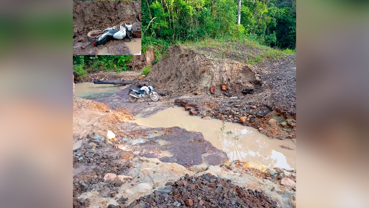 Enxurrada destrói travessia em via rural e isola moradores na divisa entre Rio Branco e Rosário do Ivaí