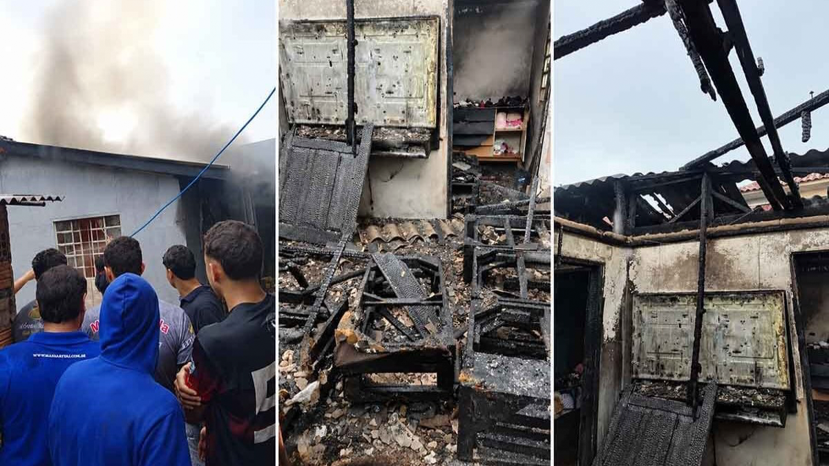 Incêndio destrói residência na Avenida Rui Barbosa em Lunardelli